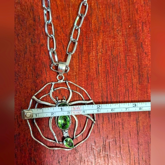 Handcrafted Peridot Spider Web Long Necklace - Picture 6 of 14